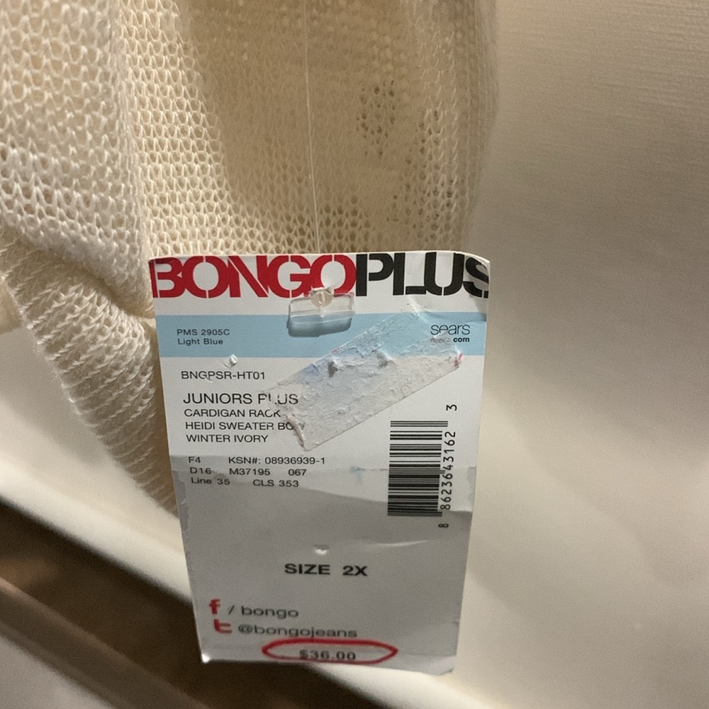 BongoPlus Cardigan Sz 2X NEW cream color open front Back Bow All Seasons Sweater - Picture 6 of 6